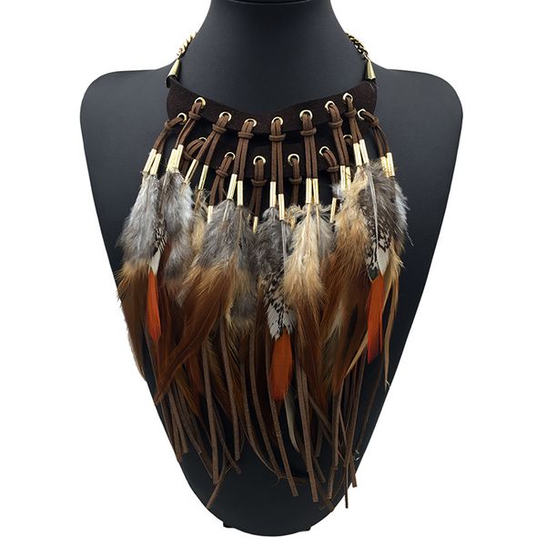 

multi-ethnic elegant fashion statement necklace 2020 new latest design choker feather necklaces & pendants women bijoux jewelry, Silver