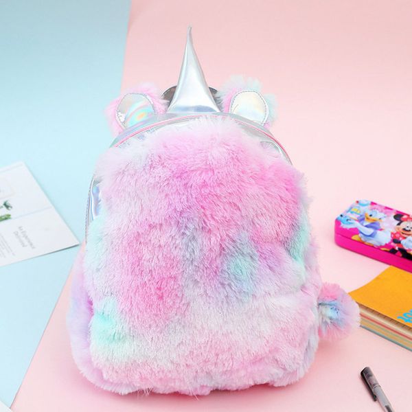 

women colorful backpack student sports travel school crossbody bag unicorn decoration plush backpack bolsas de mujer #15