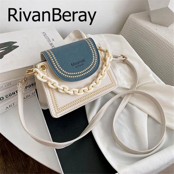 

fashion letter contrast color crossbody bag for women acrylic chain handles shoulder bag ladies casual pu leather small handbag