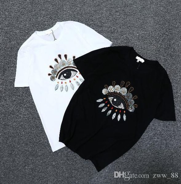 

19ss new arrival men t-shirt eye embroidery print angels short sleeve t shirts men slim plus size s-xxl t-shirt, White;black