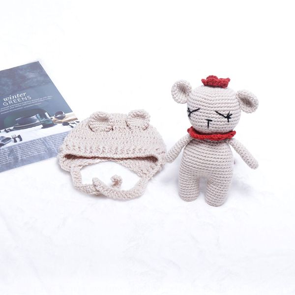 

newborn pgraph handmade knitted bear shape cap baby prop toy knitted pgraphy set cute bear toy props, Blue;gray
