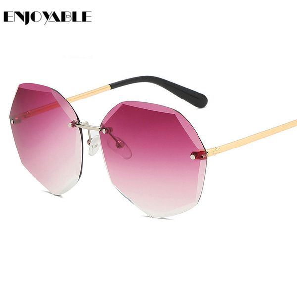 

hexagon sunglasses women luxury vintage sun glasses rimless popular 2020 fashion designer shades for pink purple resin g139, White;black