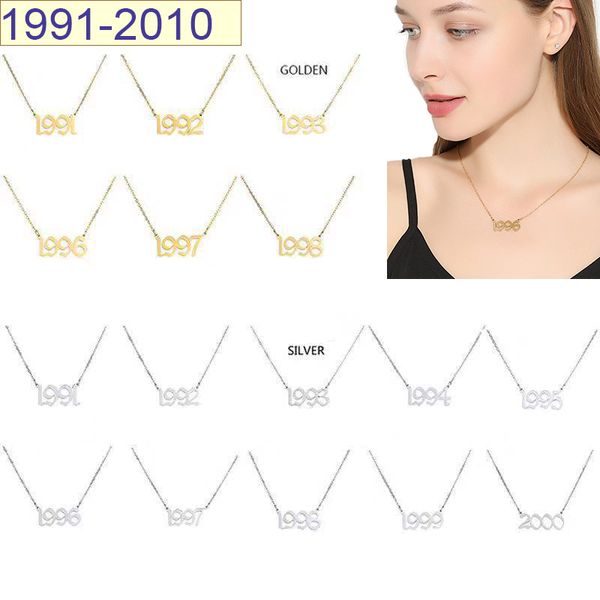 Personalisierte Jahreszahl-Halsketten, individuelle Geburts-Initialen-Halsketten-Anhänger für Frauen und Mädchen, Schmuckanhänger aus Edelstahl