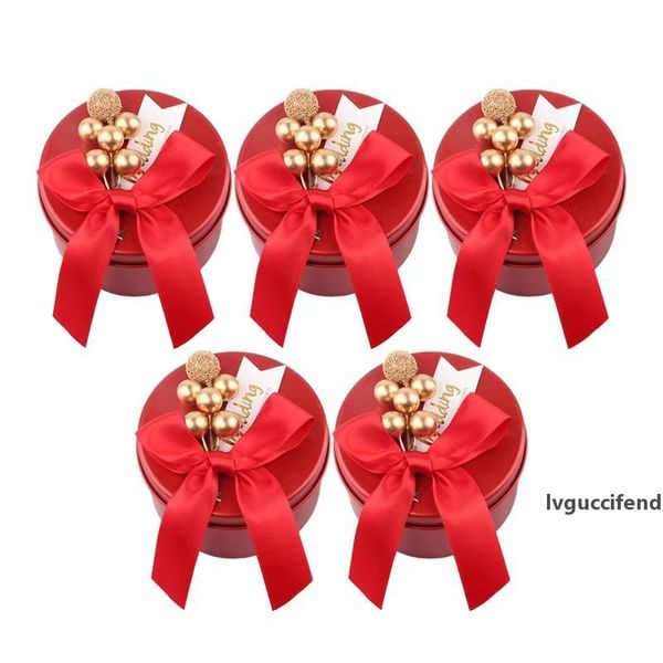 

5pcs round tinplate wedding favor gift boxes sweet packing can storage box beads bow exquisite candy jar for wedding party