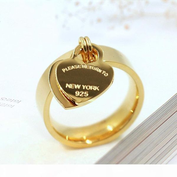 

новый jewellery способа 316l titanium позолоченные heart-shaped кольцо t письмо двойное сердце кольцо дамы известные сердца кольца для подар, Silver