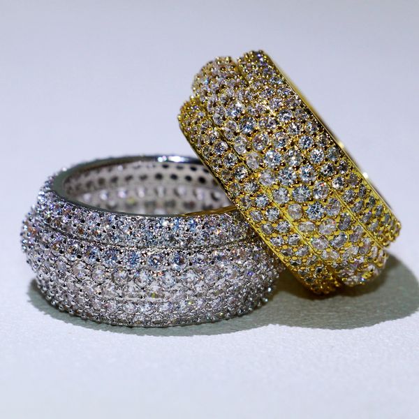 

sparkling luxury jewelry 925 sterling silver&gold filled pave full white sapphire promise mircro cz diamond women wedding band ring gift, Slivery;golden