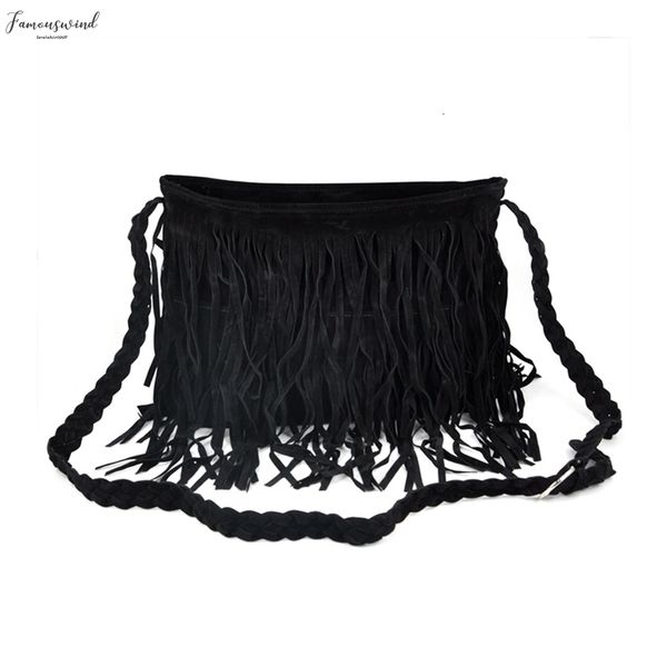 

boho hippie fringed tassel suede shoulder messenger x body hand bags cover purses black
