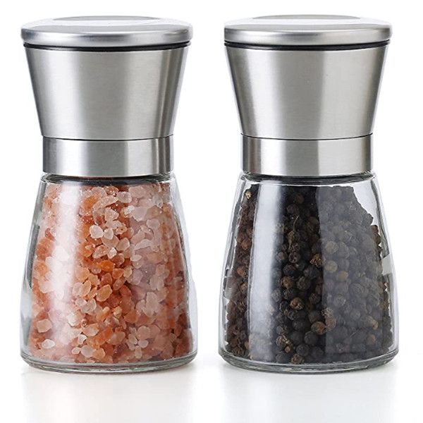 

salt and pepper grinder 2-piece set-salt and pepper spice bottle with adjustable roughness ceramic rotor-stainless steel pepper grinder and