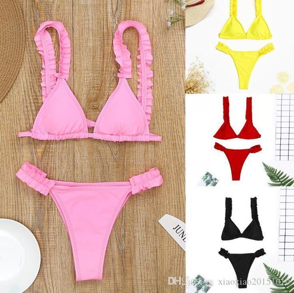 

bikini 2020 new women bandage solid thong bikinis set swimwear women swimsuit female bathing suit 8263, White;black