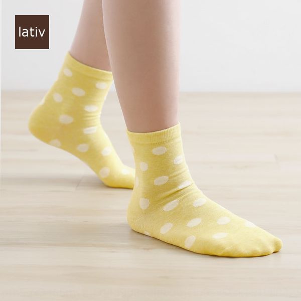 

chengyi polka dot mid-calf socks chengyi polka new women's clothing 1 pair cute dot bottom socks 2020 summer new women's clothing, Pink;yellow