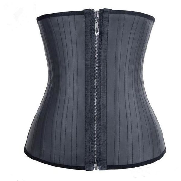 

modeling strap waisttrainer zipper belly slimming sheath corset latex waist cincher 25 steel boned fajas shaperwear xs-6xl 1042, Black;white