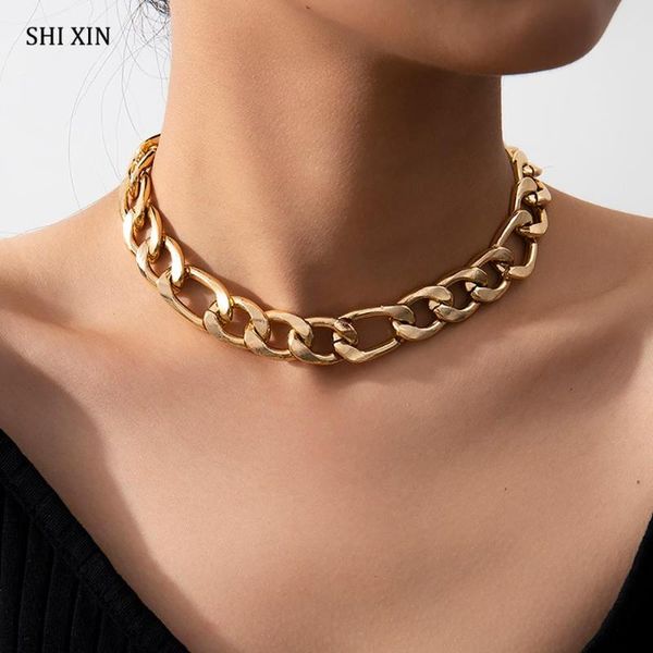 

shixin hip hop short thick chain necklace for women/men punk chunky choker colar necklace 2020 statement fashion neck chain gift, Silver