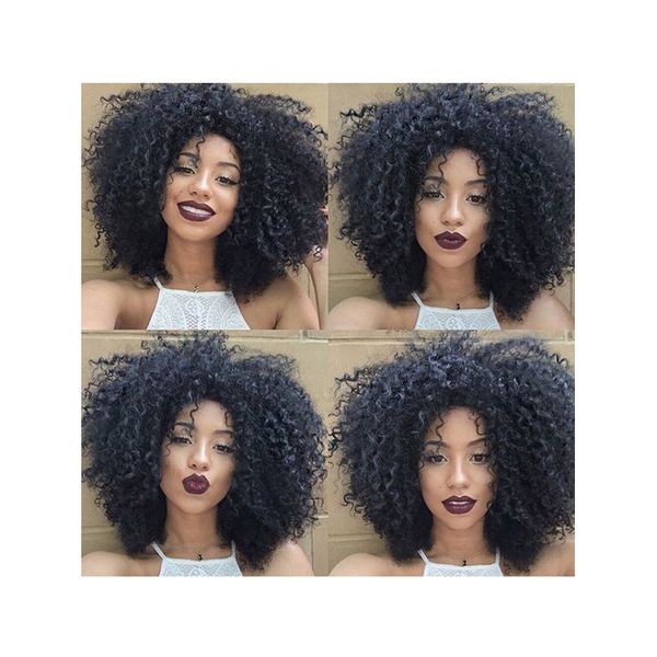 новая горячая прическа дамы волос индийские Африканский Амери Afro короткий боб курчавый естественный парик Моделирование человеческих волос Afro Kinky курчавый парик для женщин
