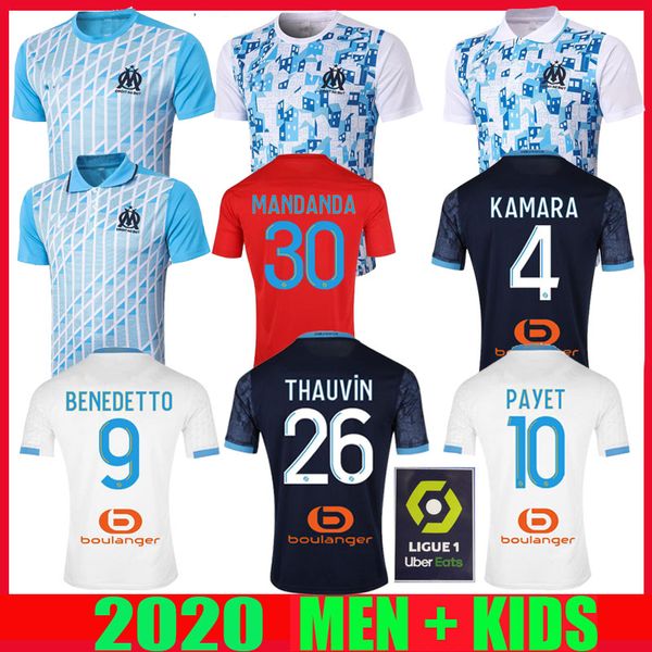 

20 21 olympique de marseille soccer jerseys om 2020 2021 maillot de foot payet thauvin men kids goalkeeper polo training football shirts, Black
