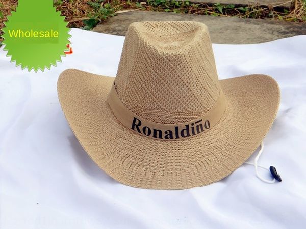 

men's straw straw cowboy summer western cowboy big brim hat beach hat professional customized, Blue;gray