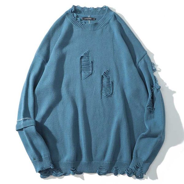 

men hip hop knitted jumper sweaters ripped hole urban streetwear harajuku 2020 autumn pullovers fashion casual brand clothing, White;black
