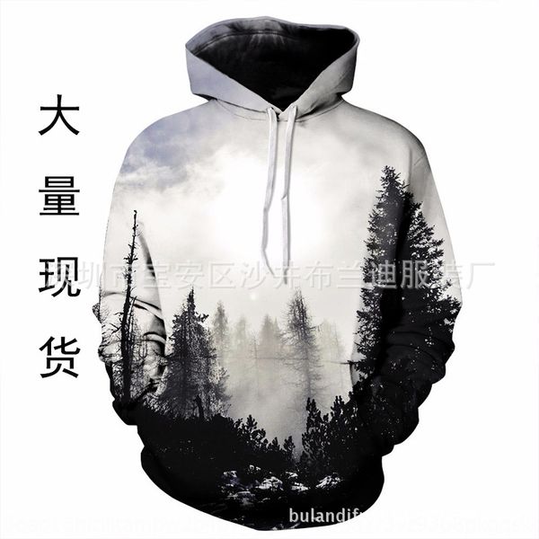 

2019 new forest style 3d printing loose hooded 2019 new forest style 3d printing loose hooded sweater sweater digital digital, Black
