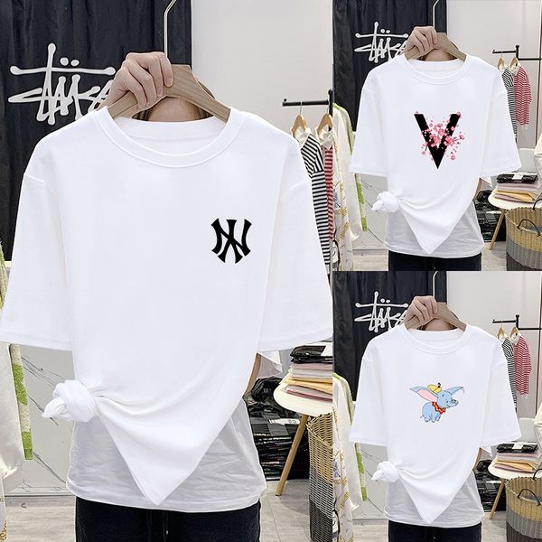 

new cotton white round neck couple t- shirtshort-sleeved t-shirt women's korean style women's base shirt