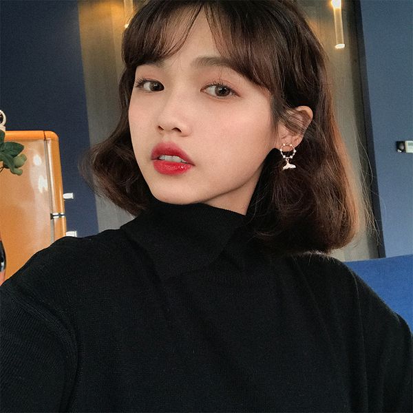 

mermaid series delicate zircon dolphin tail stud earrings korean simple ring geometric earrings, Golden;silver