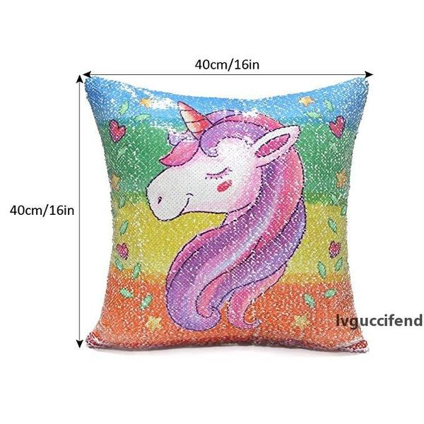 

40*40 unicorn cushion square unicorn cushion double sided unicorn cushion mermaid sequins decorative pillow case for sofa glitter home