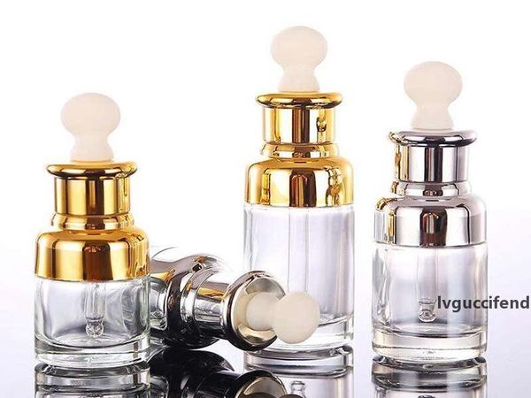 

clear glass essential oil perfume bottles liquid reagent pipette bottles eye dropper aromatherapy plated gold silver cap 20-30-50ml wholesal