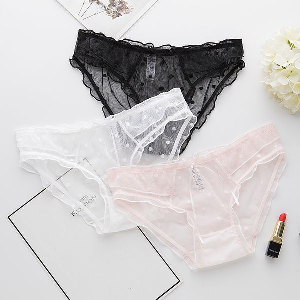 

2020 new woman's lace underwear traceless breathable women underpants dots thin comfortable fashion invisible panties, Black;pink