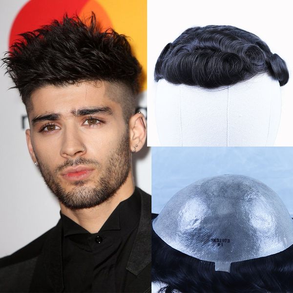 

toupee волос remy человеческих для мужчин 6 дюймов завитые кожи pu / pu thin natural black замена системы hairpieces 8x10 размер базы