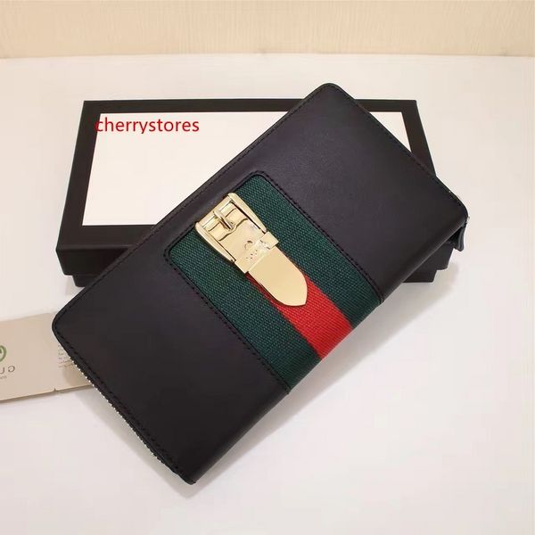 

2020 дизайн hot top качество знаменитости письмо ленты пряжки металла молния бумажник real натуральной кожи черный 476083 длинный кошелек сц