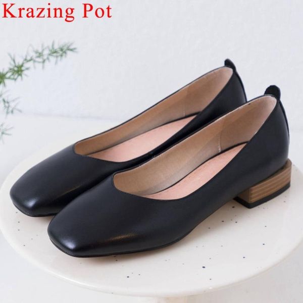 

krazing pot mary janes handamde genuine leather concise style low heels slip on square toe loafer dating runway women pumps l10, Black