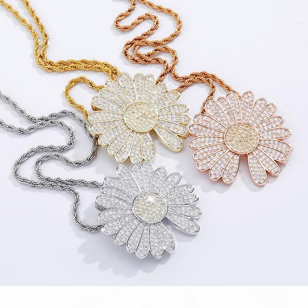 

hip hop little daisy pendant iced cubic zirconia pendant necklace fashion jewelry gift for men women, Silver