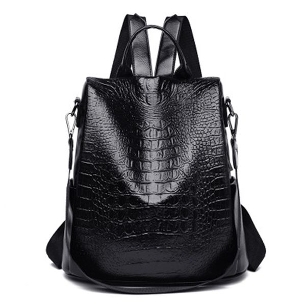 

fashion women backpacks crocodile pattern pu leather famale shoulder bag bolsa feminina mochila school bag 02c