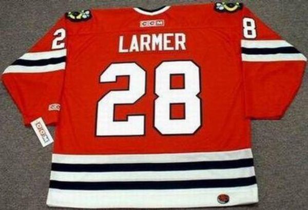 

men women youth 2018 custom steve larmer chicago blackhawks 1990 ccm away vintage hockey jersey goalie cut any name any number, Black;red
