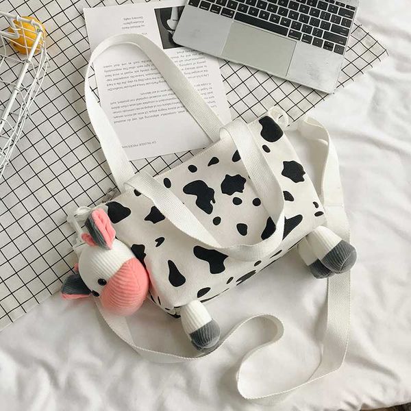 

original design japanese harajuku cow canvas underarm bag female 2020 korean wild cute student shoulder messenger bag doll