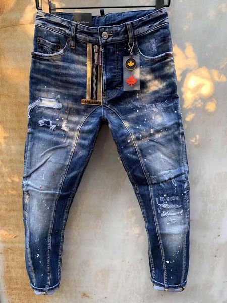 

wholesale-mens ripped skinny straight slim elastic denim fit biker jeans pants long pants stylish straight slim fit jeans, Blue