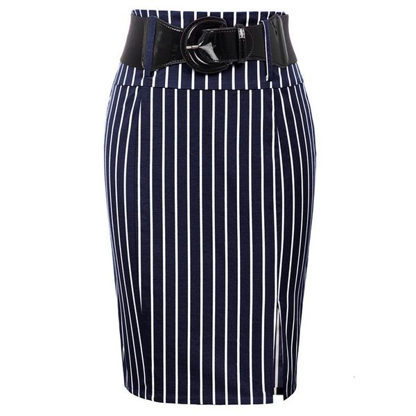 

women pinstripe skirts high waist belt hips wrapped knee vintage slim elegant office lady business work bodycon pencil skirt, Black