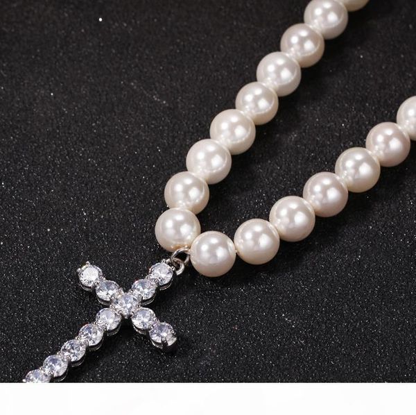 

y european and american explosion models simple cross 8 -10mm pearl necklace hip hop trend men and women accessories necklace, Silver