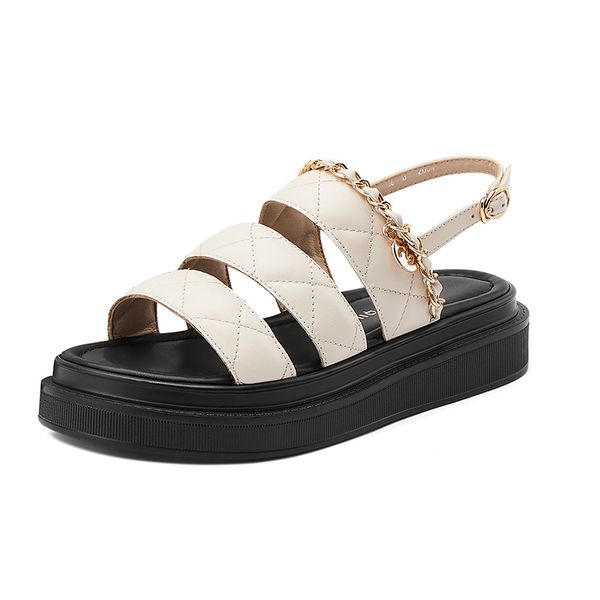 

sandals 2021 summer fishion women street genuine leather low wedges platform shoes sandalias mujer, Black