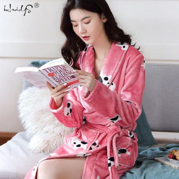 

night dress women bathrobe flannel robe printed solid color women's winter keep warm bathrobe robe, Black;red