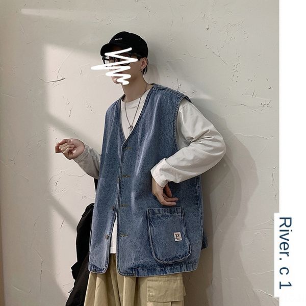 

2020 весной и осенью top coat рыхлый майка топ мужской моды инов жилет корейски пара джинсовой пальто, Black;brown