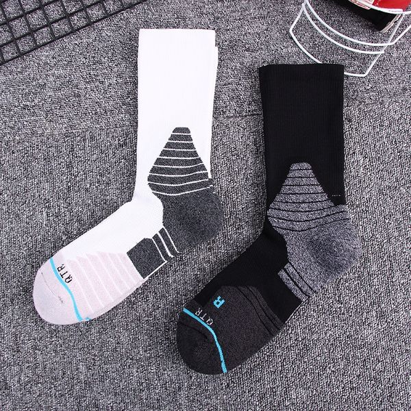 

faucet basketball and knitted new high-tube elite basketball arbitrary terry parallel line sports socks thick socks, Black