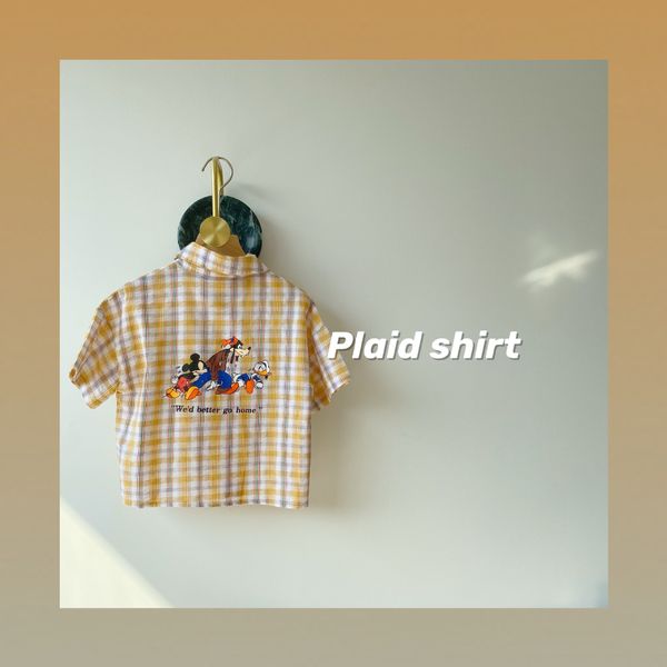 

2020 summer new korean style clothing n2007 clothingboysplaid short sleeve shirt children's back printed children's shirt, White;black