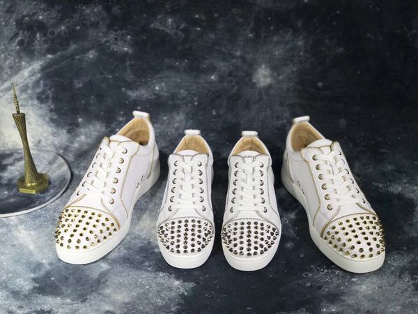 

red soles low cut spikes flats shoes for men women white genuine leather red bottoms sneakers designer shoes 35-46 with box, Black