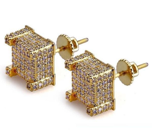 

fashion men hiphop full cubic zirconia stud earrings copper blingbling cz gold color earrings women zircon hip hop rock jewelry kka1803, Golden;silver