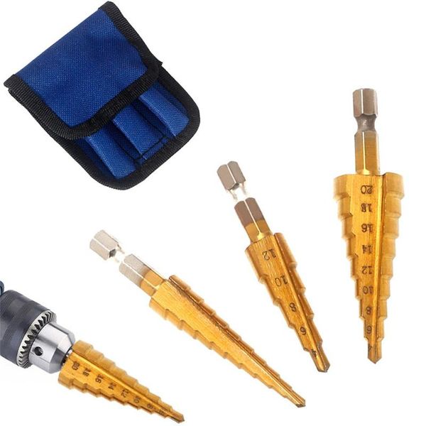 

adeeing hexagonal shank straight groove hss stepped cone drill bit set hole cutter 3-12mm 4-20mm 4-12mm 3pcs/set