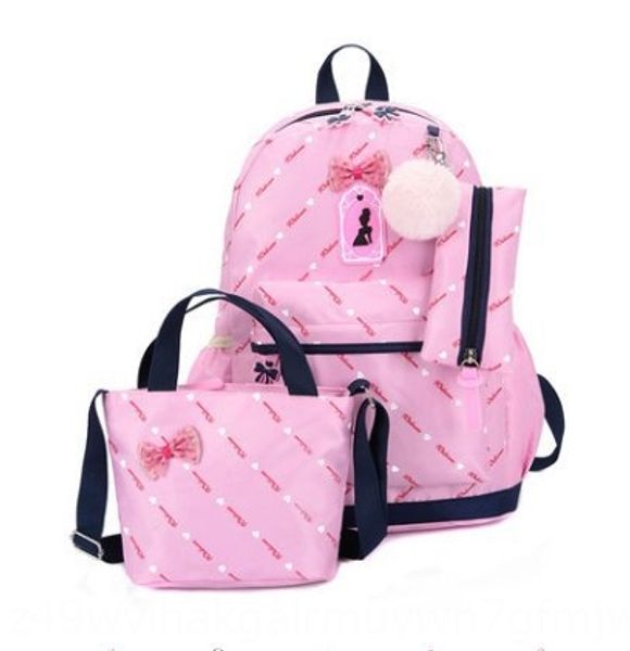 

2020 korean new bow printing butterfly backpack three-piece backpack female student school mother bag multi-piece bag, White