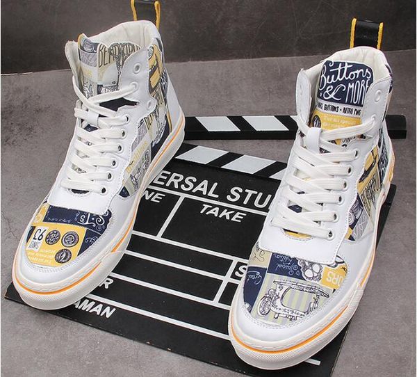 

мужчины дизайнер кроссовки печать холст платформы casual обувь мокасины увеличение высоты обувь лодыжки сапоги zapatillas hombre, Black