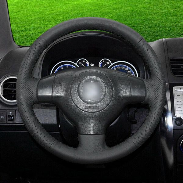 

custom-made hand-stitch black leather car sreering wheel cover for suzuki vitra