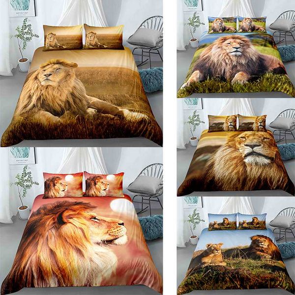 

luxury lion printed home living 2/3pcs comfortable duvet cover set pillow case bedding sets eu/us/au/uk size