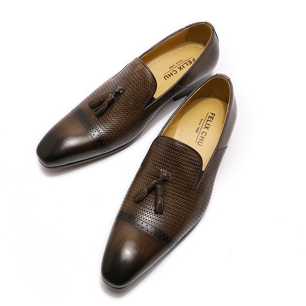 

2020 winter mens tassel loafer genuine leather black brown slip on men dress designer wedding formal shoes cx200731