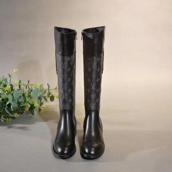 

2020 luxury printed stripes thigh-high boots womens leather zip knee boots,personality wild casual knee boots size 35-42 0013, Black